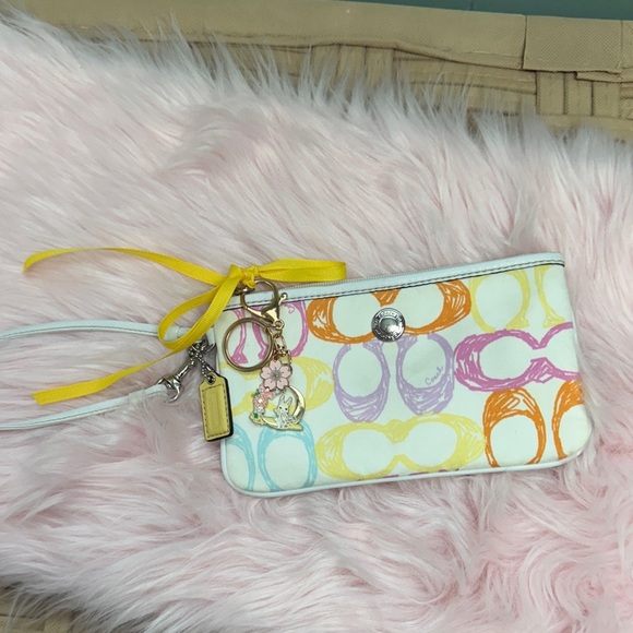 Colorful coach vintage y2k Wristlet with Yellow Accents - Picture 1 of 7